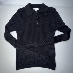 Topshop Womens Ribbed Button Front Top Long Sleeve Black Crop Top CollaredXS NWT